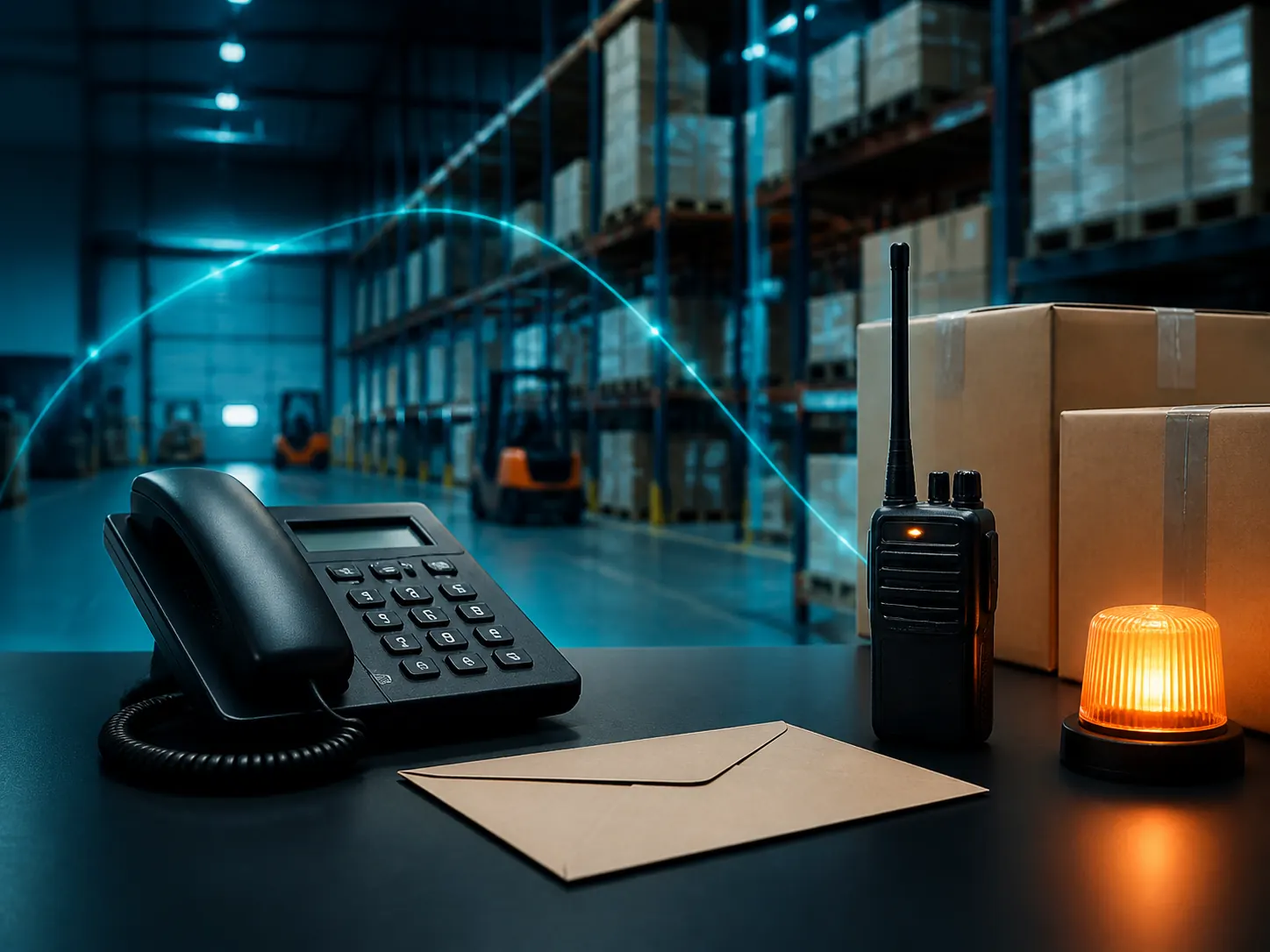 Distribution team communication desk inside a warehouse