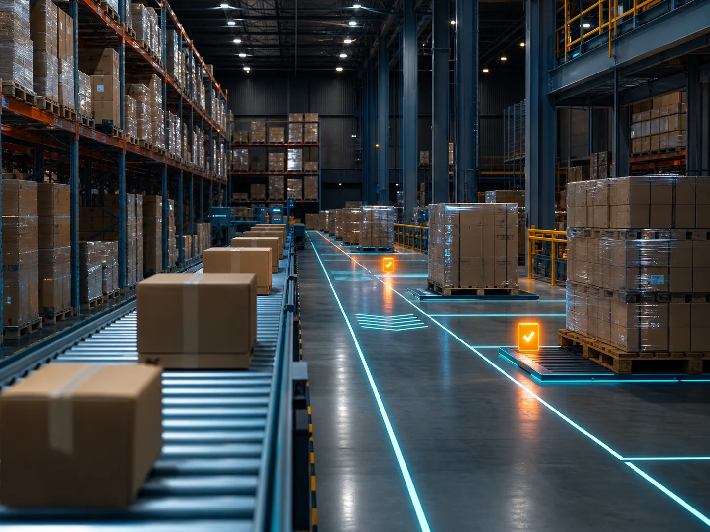 Organized distribution program moving cartons through a warehouse